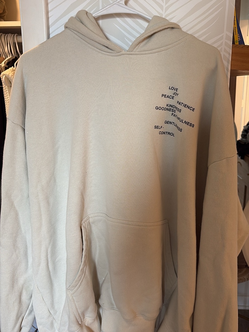 Men's Cream Graphic Pullover Hoodie - Positive Word Print